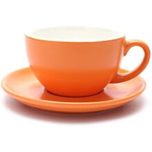 Xícara e pires Americano para Latte Art e Cappuccino para Barista (Laranja Fosco, 250ml)