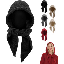 Gorro de tricô feminino com capuz para clima frio de inverno