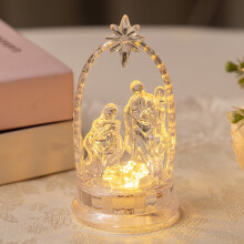 Acrylic LED Holy Family Nativity Scene Luminous Decor with Warm White Lighting, Christmas Religious Home Decoration for Tabletop Display