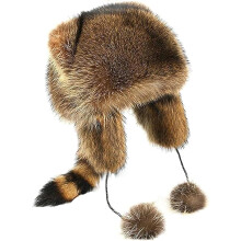 Winter Parent-Child Raccoon Tail Hat - Faux Fur Plush, Russian Earflap, Warm Beanie Cap for Adults & Kids Cold Weather