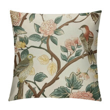 Ensemble de housses de coussins décoratifs vintage à motifs d'oiseaux et de fleurs roses, vertes et jaunes, pour canapé, lit ou extérieur, style