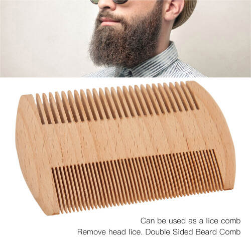 Wooden Double-Sided Beard Comb Beech 10x6cm Grooming Styling Tool 2