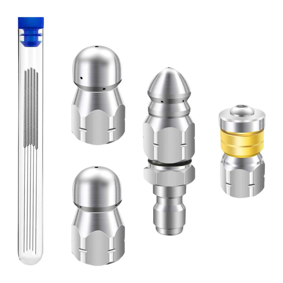 Sewer Jetter Nozzle, 5X Pack, Mini Rotating Button Nose, Fixed Sewer Nozzle, 1/4Inch Npt Quick Connector, Model 192 9169991271118