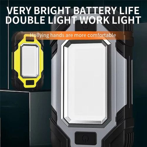 Led Flashlight USB with Built-in Battery Multi Function Folding Work Light COB Waterproof Fishing Camping Torch Yellow 1