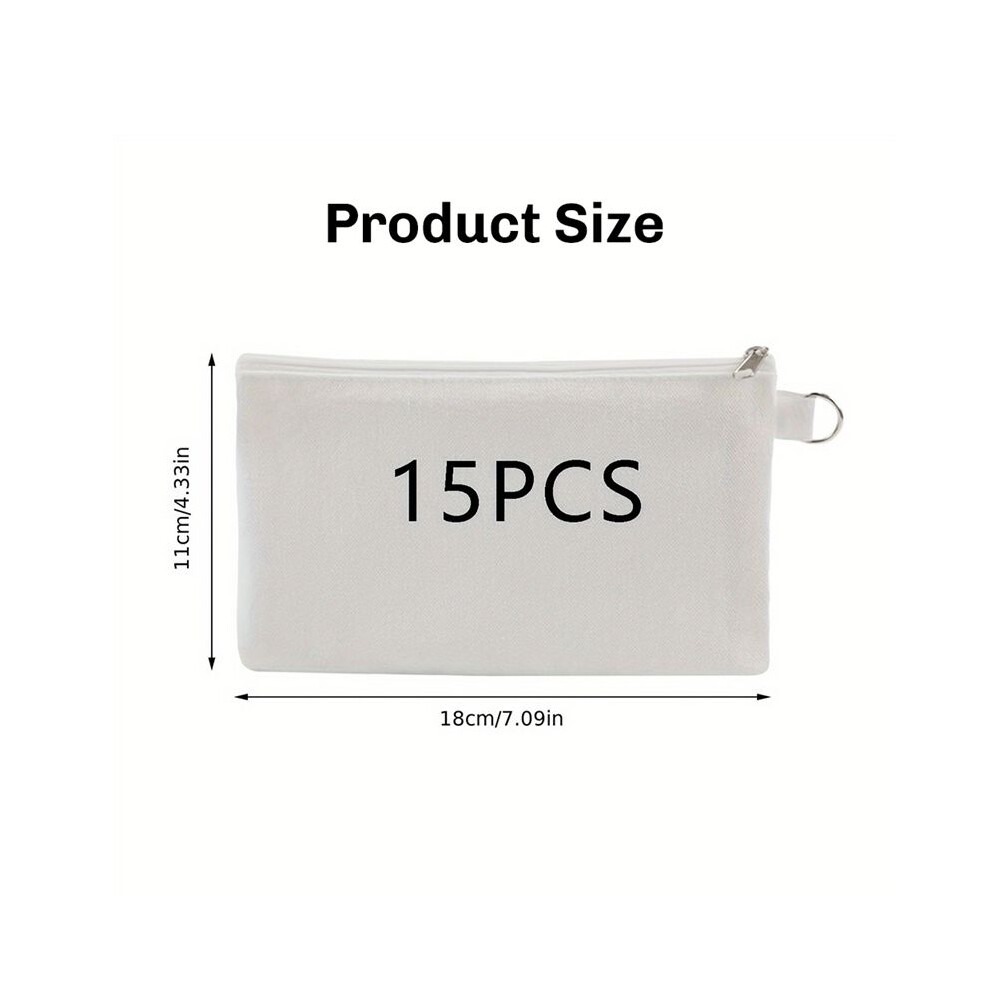 15Pcs Sublimation Blank Canvas Makeup Bags Bulk, DIY Heat Transfer Cosmetic Bags,7.28 X 4.72 Inch