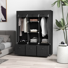 HOMCOM Portable Fabric Wardrobe with 5 Shelves and 3 Fabric Drawers, Black