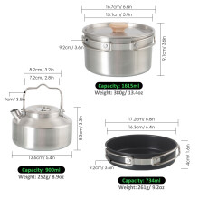 Portable Stainless Steel Camping Cookware Set 1615ml, Foldable Handles