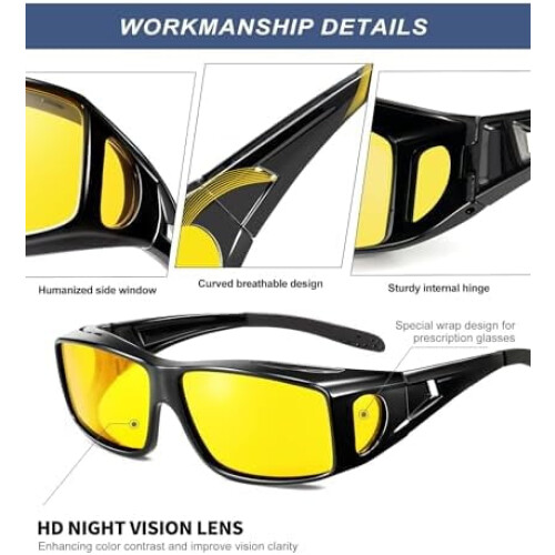 Γυαλιά νυχτερινής όρασης Fit-Over-Glasses Γυαλιά περιτύλιξης: Αντιθαμβωτικά γυαλιά 2