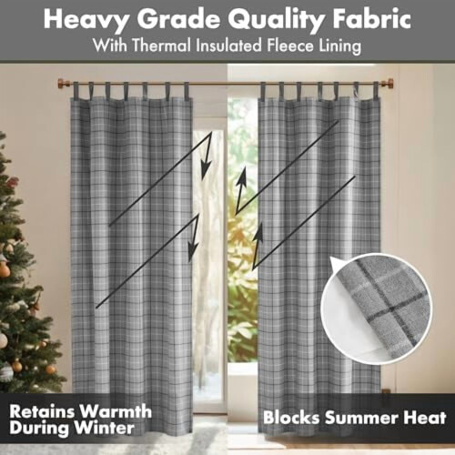Κουρτίνα Anaheim Cabin Plaid, θερμομονωτική, με επένδυση fleece, που σκουραίνει το δωμάτιο, 2