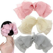 stuks chiffon haarclips met grote strik, grote strik haarspeld, Franse haarclips, haarspeldjes, zachte mesh stof haarstrikken voor meisjes en vrouwen
