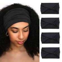 4 stuks brede hoofdbanden voor dames, boho yoga tulband, effen kleur (zwart)