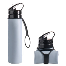 BESTSKY Collapsible Water Bottles,Food-Grade Silicone and PP Travel Water Bottle,100% Leak-Proof and Quick Folding Travel Cycling Cup,Gray,600ml