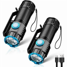 2-pack 1500LM uppladdningsbar EDC-ficklampa, vattentät minificklampa med klämma och rem, 4 lägen – kompatibel med USB-C