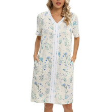 Abito da casa da donna con tasche, maniche corte, scollo a V, camicia da notte, pullover, pigiama stampato, patchwork, vestaglia da casa S-2XL