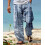 Herren-Freizeithose mit weitem Bein, Kordelzug, elastischem Bund, geometrischem Muster, hellblau 5