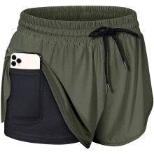 Dames hardloopshorts met trekkoord in de taille en binnenzak.