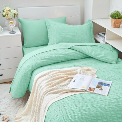 Mint Green Twin XL Seersucker Comforter Set 5-Piece 1