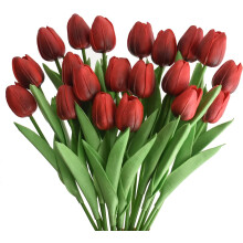 Boeket van 20/24 veelkleurige kunstmatige tulpen – Real Touch PU-boeket voor thuis, kantoor, bruiloft en feest; ook geschikt als Moederdagcadeau.