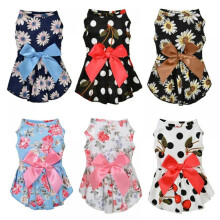 Hundekleid, dünner, niedlicher, geblümter Prinzessinnenrock mit Schleife für kleine Hunde und Katzen für den Sommer (Blaue Gänseblümchen, XS)