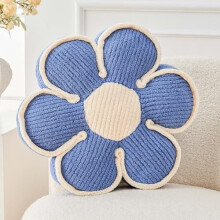 Blomkudde – Mjuk prästkrageformad golvkudde, plyschig dekorativ plädkudde för soffa, säng (43 cm, blå)