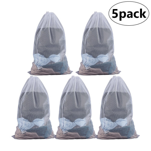 5pcs Mesh Drawstring Bag 35.6 x 23.4 inch Extra Large Mesh Organizer Laundry Bag with Pull Rope Multipurpose Storage Bags