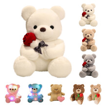 Peluches para el Día de San Valentín, oso de peluche de 23 cm con rosa, suave y de peluche, ideal para la decoración del hogar, la oficina,