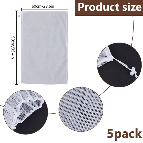 5pcs Mesh Drawstring Bag 35.6 x 23.4 inch Extra Large Mesh Organizer Laundry Bag with Pull Rope Multipurpose Storage Bags 1