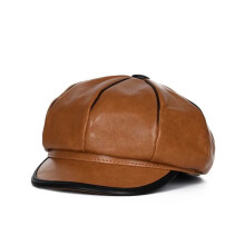 Gele/bruine baretmutsen voor dames, Amerikaanse/Britse herfst/winter, gemaakt van echt leer van schapenvacht, retro achthoekige petten, geschikt voor