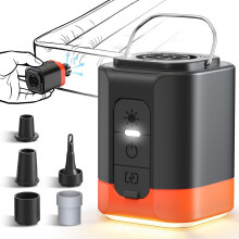 Draagbare elektrische luchtpomp 2600mAh, snel opblazen/leeglaten, 3 lampjes, 5 mondstukken, geschikt voor luchtmatrassen, slaapmatten,