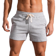 Pantalones cortos deportivos de gimnasio para hombre, de algodón, con bolsillo, para entrenar. Pantalones cortos grises para hombre.