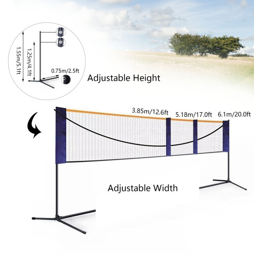 Badminton net set with adjustable poles 20 ft 1