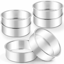Set van 6 ronde bakvormen van 15 cm (6 inch), geschikt voor laagjescake, gemaakt van roestvrij staal, oven- en vaatwasserbestendig, niet-giftig en