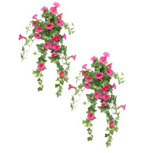 flores artificiales colgantes resistentes a los rayos UV con eucalipto, campanillas de seda realistas para decoración de exteriores/hogar – Rosa