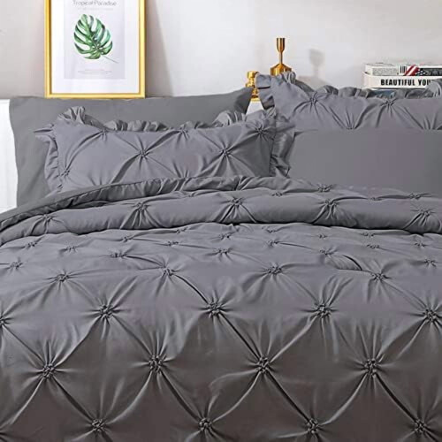 Dark Grey Pintuck Queen Bedding Set 7-Piece 1