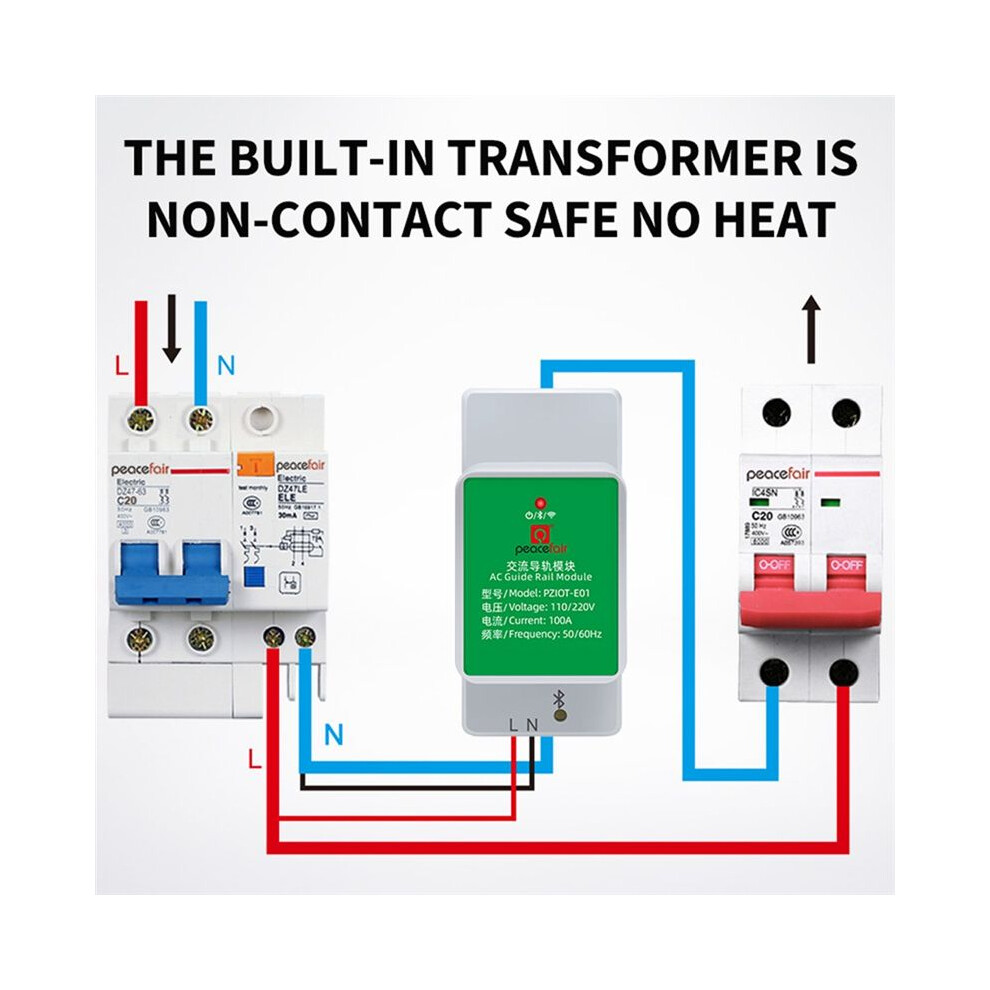 Peacefair Tuya Energy Meter Single Phase Ac Din Rail Module Wifi Smart Kwh Power Consumption Meter Watt Meter Voltmeter Ammeter 4852693591442