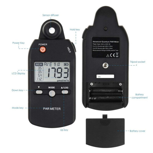 PAR Meter Illuminance Meter PPFD Quantum Sensor Full-Spectrum Record Function Indoor Outdoor Plant Light Meter 1