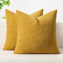 Confezione da 2 federe per cuscini decorativi color giallo senape, 45x45 cm, in morbida ciniglia a molla, per divano, soggiorno, tinta unita.