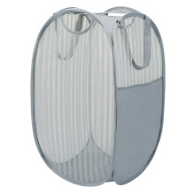 Cesto de roupa dobrável em tela com bolso lateral e alças, ideal para casa, dormitório, banheiro, quarto e viagens – Cinza