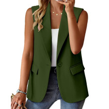 Colete feminino sem mangas, casaco cardigã de cor sólida, estilo casual.