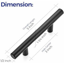 Poignées de meuble en acier inoxydable noir mat, paquet de 55, 12,7 cm (5 pouces)