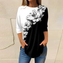 Blusas de manga 3/4 de talla grande con estampado floral para mujer – Camisas de verano de poliéster, compatibles con mujeres negras