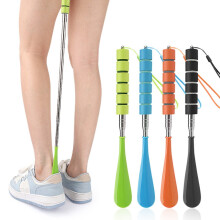 Stainless Steel Retractable Shoe Horn, 11.8–28 in, Non-Slip Handle, Easy Storage, for Seniors & Pregnant Women | Green/Orange/Black/Blue | 1 Pack