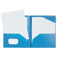 Poly2-lommemappe, 3-hulls hullemaskin, Letter-størrelse, vippelokk, assorterte farger – blå, kompatibel med standard permer