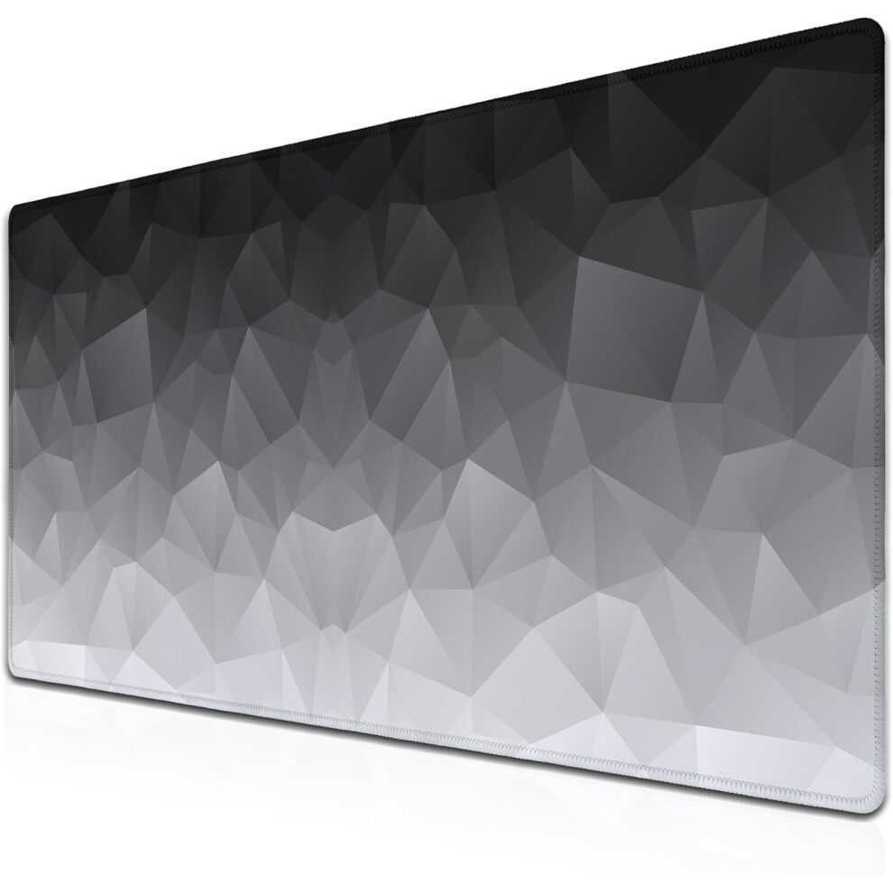 Xxl Gaming Desk Mat 35.4X15.7", Non-Slip Rubber Base, Waterproof, Stitched Edges, Geometric Â Compatible With All Mice White/Grey 9327961557840