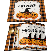 Sada 6 omyvatelných dýňově oranžových prostírání, žáruvzdorné prostírání na stůl, vhodné na stolování, Halloween a do kuchyně –
