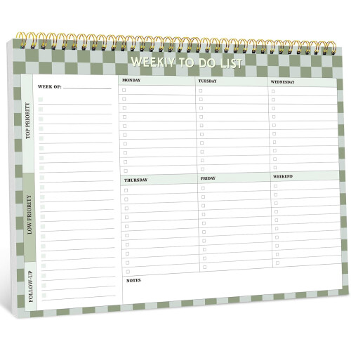 Bloco de notas semanal para lista de tarefas, 8,5 x 11 polegadas, 52 folhas