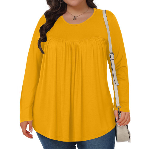 Γυναικεία Μπλούζα Plus Size με Φθινοπωρινό Τουνίκ, Μακρυμάνικα Πουκάμισα με 2