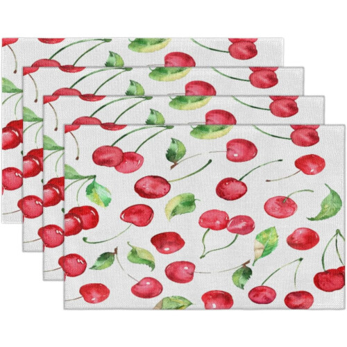 Σουπλά Cherry Summer Σετ 4 Ορθογώνια Τραπεζομάντιλα Πλενόμενα Ανθεκτικά στη Θερμότητα 1