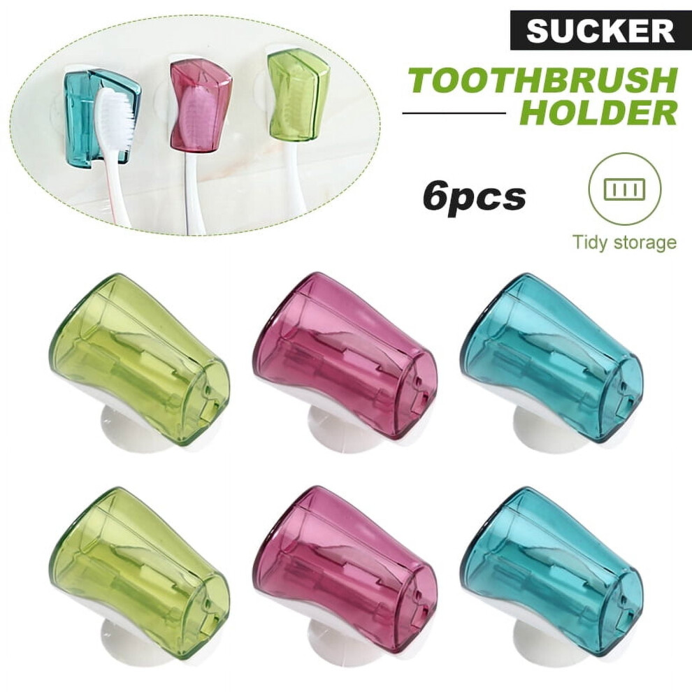 EASTIN 6 Pack Toothbrush Head Covers with Suction Cup Toothbrush Protective Case Great Toothbrush Cover Holder for Home Travel Outdoor Camping