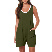Salopete de mărime mare pentru femei, elegante, la modă, de vară, solide, casual, fără mâneci, cu bretele, scurte, la reducere